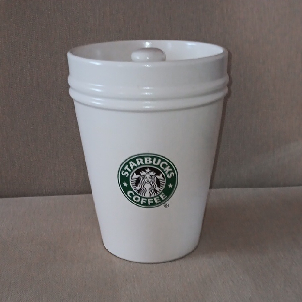 Starbucks White Ceramic Cannister with Green Logo
